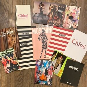 Moschino, Chloe, and Jean Paul Gaulrier collection look books.